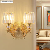 Modern Gold Tapered Wall Light Fixture - Elegant Crystal Block Sconce For Bedroom 1/2 Lights