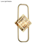 Modern Gold Wall Lamp With Clear Crystal Blocks - Square Lighting In A Rectangular Frame