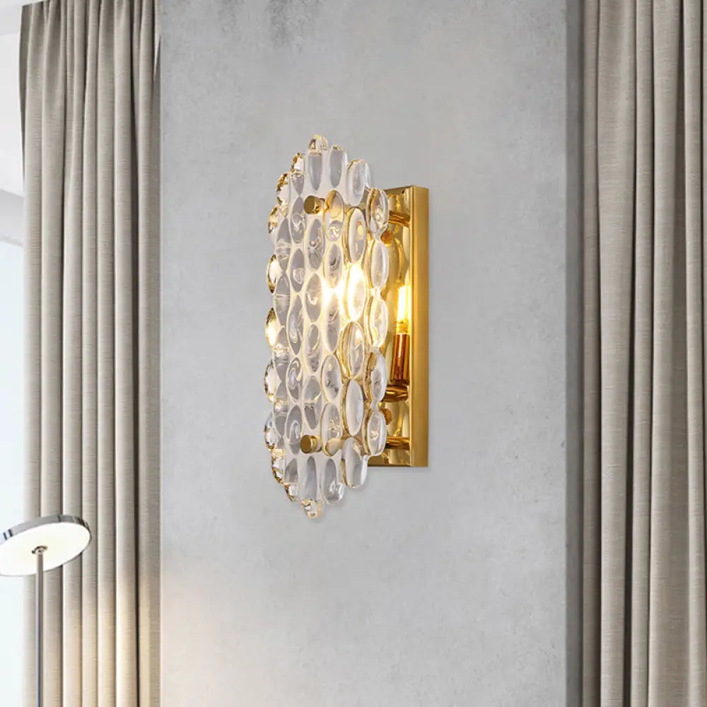 Modern Gold Wall Lamp With Crystal Panel Shade - Elegant Hallway Sconce