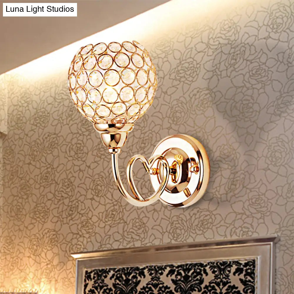 Modern Gold Wall Lamp With Globe Clear Crystal Sconce - 1-Head Light Fixture And Metal Heart-Shaped