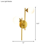 Modern Gold Wall Lamp With Opal Glass Shade - 2-Light Living Room Lighting
