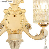 Modern Gold Wall Mount Cylinder Sconce Light With Clear Dimpled Glass Crystal Drop - 1/2 Heads