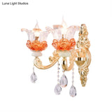 Modern Gold Wall Mount Lamp With Clear Crystal 1/2-Light Blossom Design For Staircase