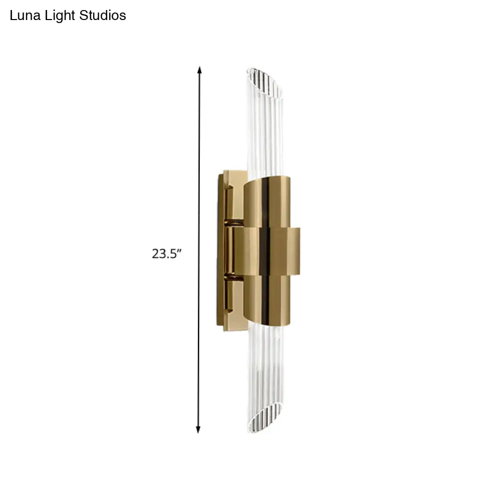 Modern Gold Wall Mount Lamp With Prismatic Crystal Shade For Bedroom