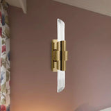 Modern Gold Wall Mount Lamp With Prismatic Crystal Shade For Bedroom