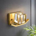 Modern Gold Wall Mount Light With Cubic Clear Crystal Shade - 1-Bulb Parlor Lighting Fixture