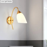 Modern Gold Wall Mount Sconce With Flare White Glass Shade For Bedroom