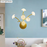 Modern Gold Wall Sconce: Floral Bedside Lamp With Transparent Glass And 6 Bulbs