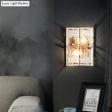 Modern Gold Wall Sconce Light With Clear Water Glass Shade - 2 Lights For Bedroom