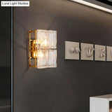 Modern Gold Wall Sconce Light With Clear Water Glass Shade - 2 Lights For Bedroom