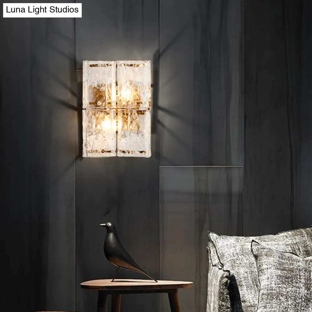 Modern Gold Wall Sconce Light With Clear Water Glass Shade - 2 Lights For Bedroom