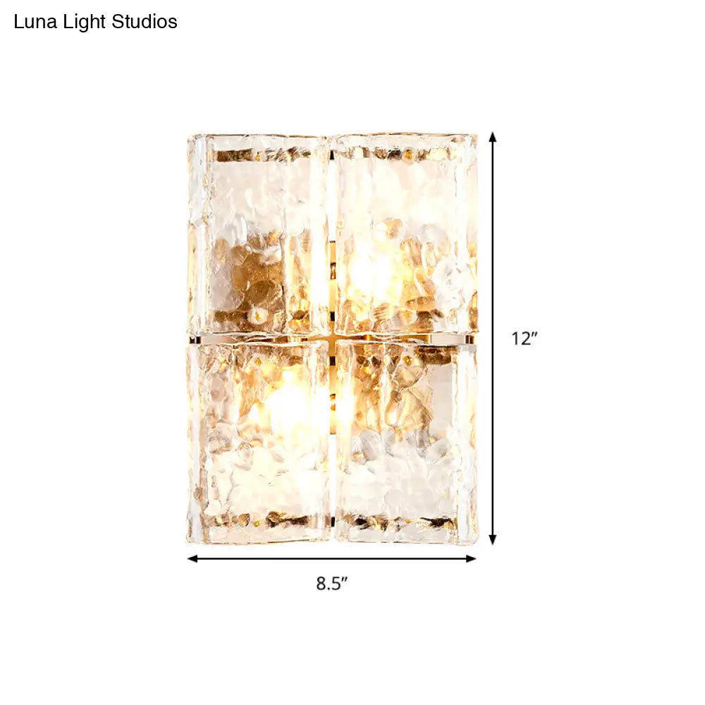 Modern Gold Wall Sconce Light With Clear Water Glass Shade - 2 Lights For Bedroom