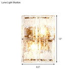 Modern Gold Wall Sconce Light With Clear Water Glass Shade - 2 Lights For Bedroom