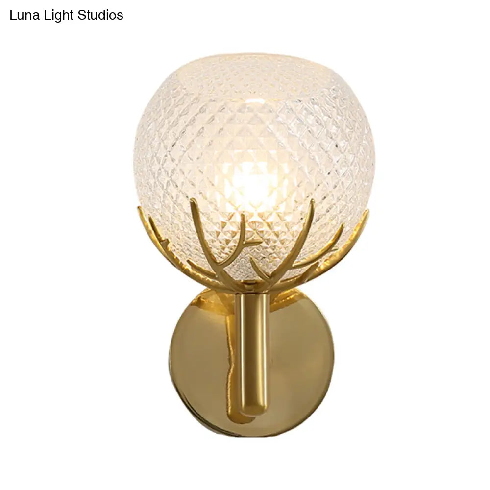 Modern Gold Wall Sconce With Clear Lattice Glass And Antler Design