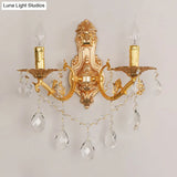 Modern Gold Wall Sconce With Crystal Drops - 1/2 Lights Metal Candelabra