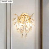 Modern Gold Wall Sconce With Leaf Shape Design And Beveled Crystal Accents 2-Bulb Lighting Fixture