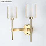 Modern Gold Wall Sconce With White Glass Shade - 2 Bulb Metal Light Fixture
