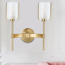 Modern Gold Wall Sconce With White Glass Shade - 2 Bulb Metal Light Fixture