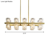 Modern Golden Cylindrical Crystal Pendant Light With 10/20 Island Lights For Dining Tables