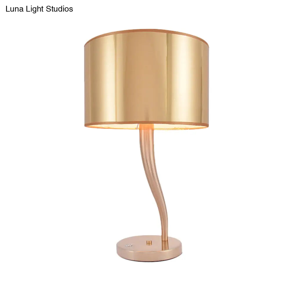 Modern Golden Fabric Bedside Book Light - Cylindrical Task Lighting With 1 Bulb Ideal For Reading