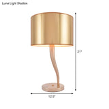 Modern Golden Fabric Bedside Book Light - Cylindrical Task Lighting With 1 Bulb Ideal For Reading