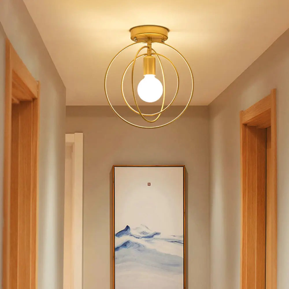 Modern Golden Flush Mount Ceiling Light With Triple Metal Ring - Ideal For Bedroom Gold