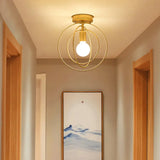 Modern Golden Flush Mount Ceiling Light With Triple Metal Ring - Ideal For Bedroom Gold