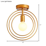 Modern Golden Flush Mount Ceiling Light With Triple Metal Ring - Ideal For Bedroom