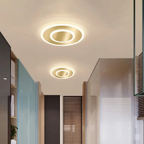Modern Golden Geometric Flushmount Ceiling Light With Acrylic Led For Stairs Gold / Third Gear Round