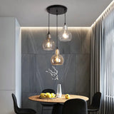 Modern Gourd Pendant Lamp With 3 Glass Heads - Black Suspension Light For Dining Room / 12’