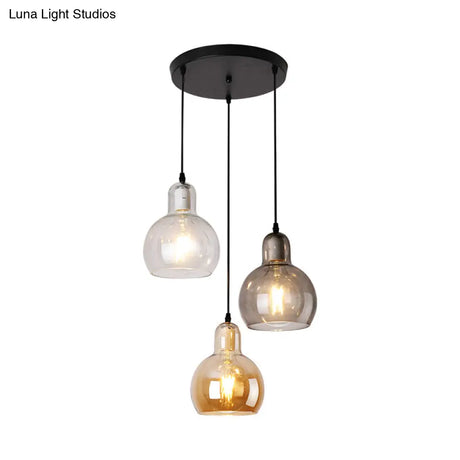 Modern Gourd Pendant Lamp With 3 Glass Heads - Black Suspension Light For Dining Room