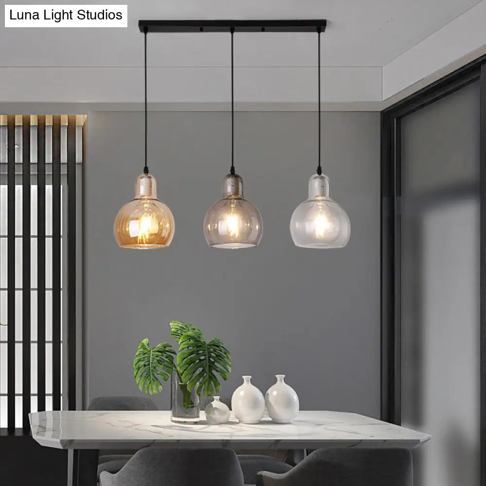 Modern Gourd Pendant Lamp With 3 Glass Heads - Black Suspension Light For Dining Room