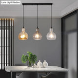 Modern Gourd Pendant Lamp With 3 Glass Heads - Black Suspension Light For Dining Room