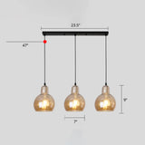 Modern Gourd Pendant Lamp With 3 Glass Heads - Black Suspension Light For Dining Room Amber / 23.5’