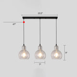 Modern Gourd Pendant Lamp With 3 Glass Heads - Black Suspension Light For Dining Room Clear / 23.5’