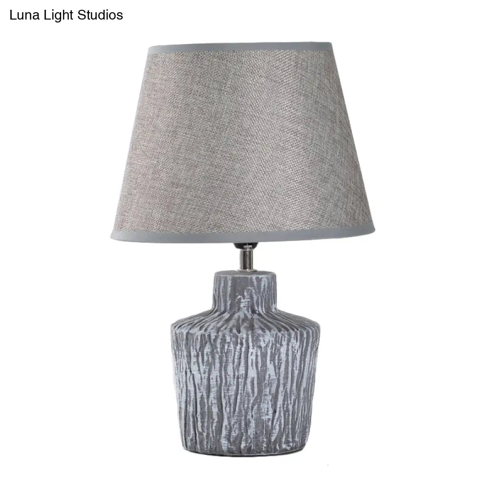Modern Gray And Yellow Ceramic Night Table Lamp With Fabric Barrel Shade