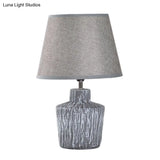 Modern Gray And Yellow Ceramic Night Table Lamp With Fabric Barrel Shade