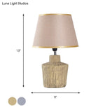 Modern Gray And Yellow Ceramic Night Table Lamp With Fabric Barrel Shade