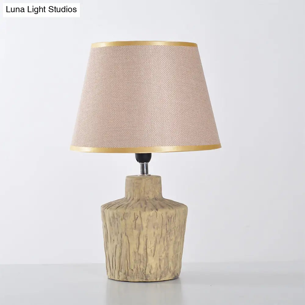 Modern Gray And Yellow Ceramic Night Table Lamp With Fabric Barrel Shade