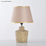 Modern Gray And Yellow Ceramic Night Table Lamp With Fabric Barrel Shade