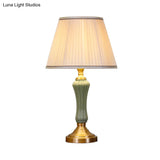 Modern Green Desk Lamp With Fabric Shade - Small Living Room Table Light