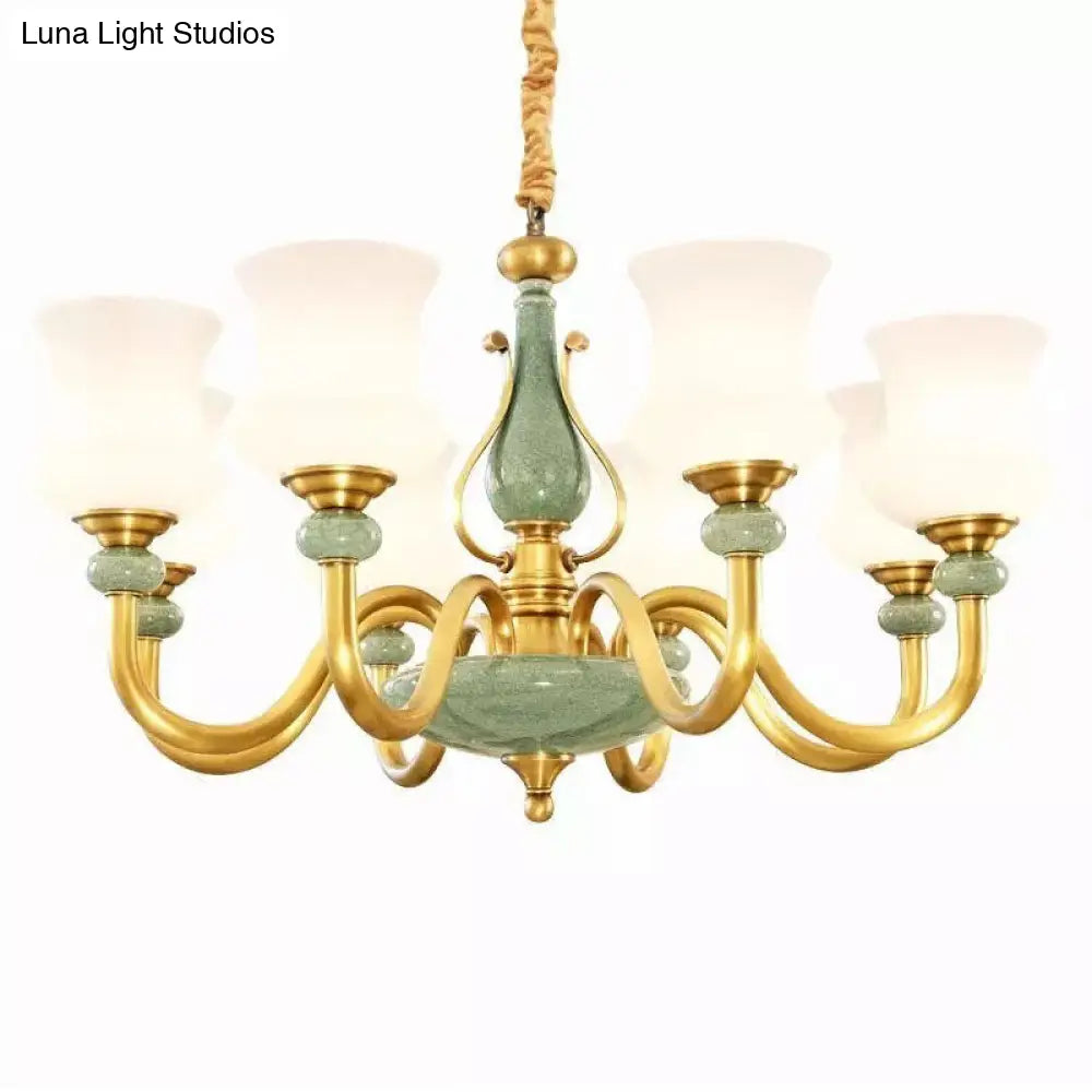 Modern Green Frosted Glass Curving Chandelier Light For Living Room Ceiling Pendant