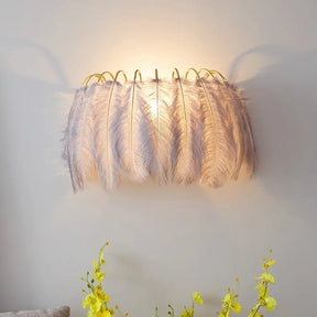 Modern Grey And White Sconce Light With Feather Detail For Parlor Wall
