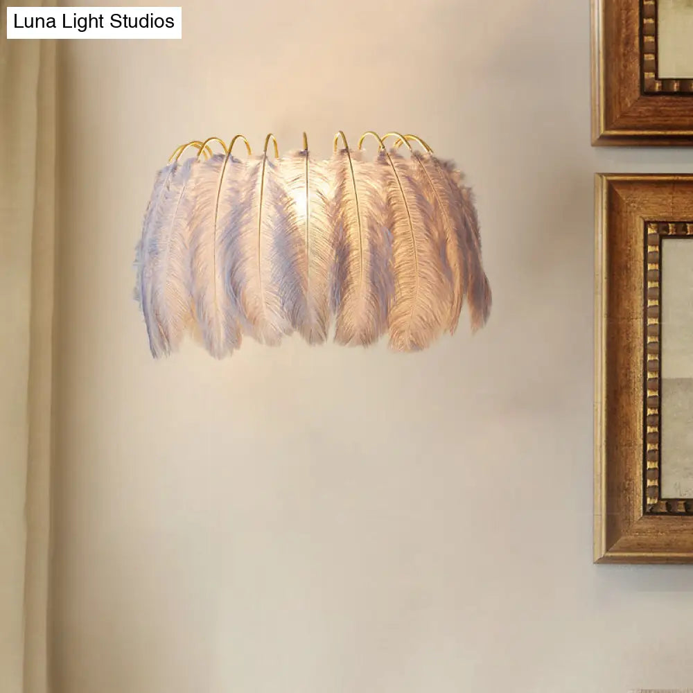 Modern Grey And White Sconce Light With Feather Detail For Parlor Wall