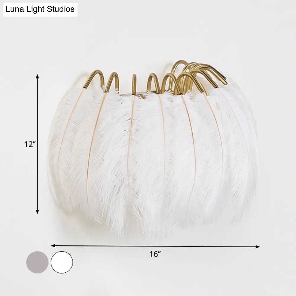 Modern Grey And White Sconce Light With Feather Detail For Parlor Wall