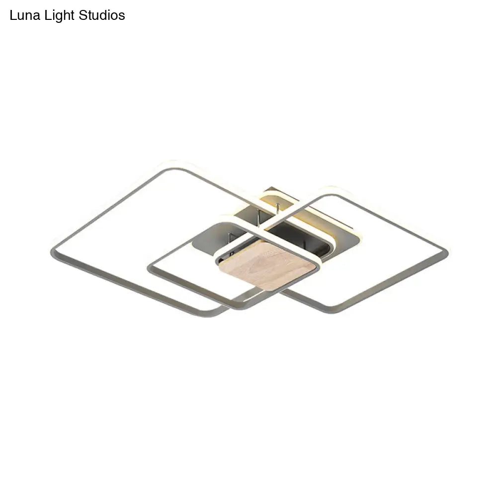 Modern Grey And Wood Led Flush Mounted Ceiling Light With Stacked Acrylic Frame – Warm/White