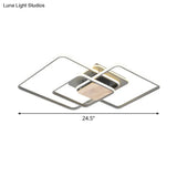 Modern Grey And Wood Led Flush Mounted Ceiling Light With Stacked Acrylic Frame – Warm/White