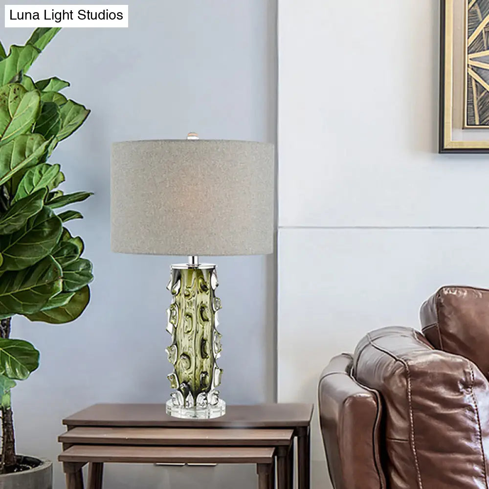 Modern Grey Bedside Table Lamp With Reading Light & Fabric Shade
