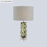 Modern Grey Bedside Table Lamp With Reading Light & Fabric Shade