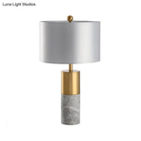 Modern Grey Cylinder Task Lamp: 1 Bulb Reading Light With Fabric Shade